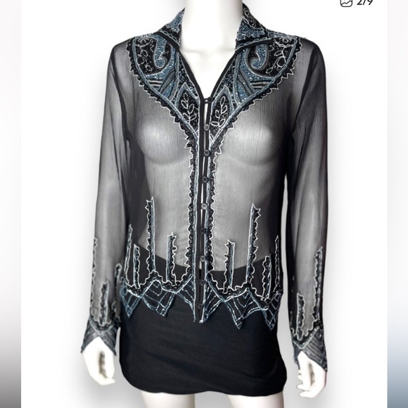 For Joseph Tops - Vintage For Joseph Sheer Embellished Silk Top Sz S